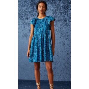 Marie Oliver Kara Dress Maui Burst Blue Flutter Sleeve Dress Medium